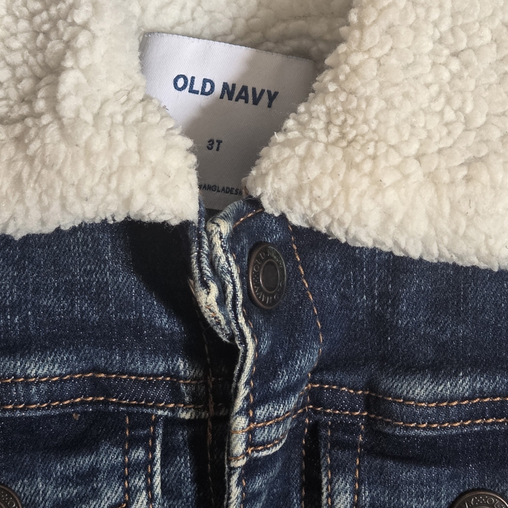 Old Navy Kids Blue Denim Jacket with Cream Sherpa Collar